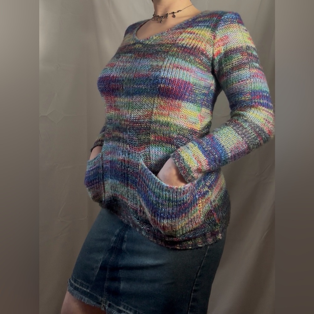Y2K Rainbow Knit Long Sleeve girly Cozy Sweater Size L - Picture 14 of 16